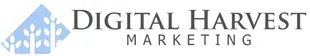 A logo for digital harvest marketing with a blue arrow