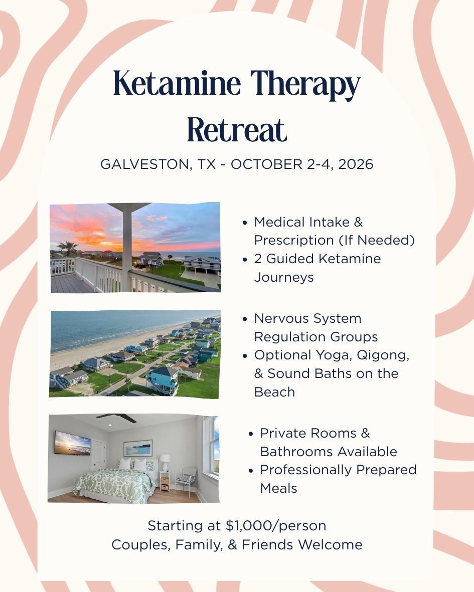 Flyer for psychedelic therapy retreat in Galveston, Texas.