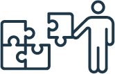 Navy blue graphic of a person with puzzle pieces
