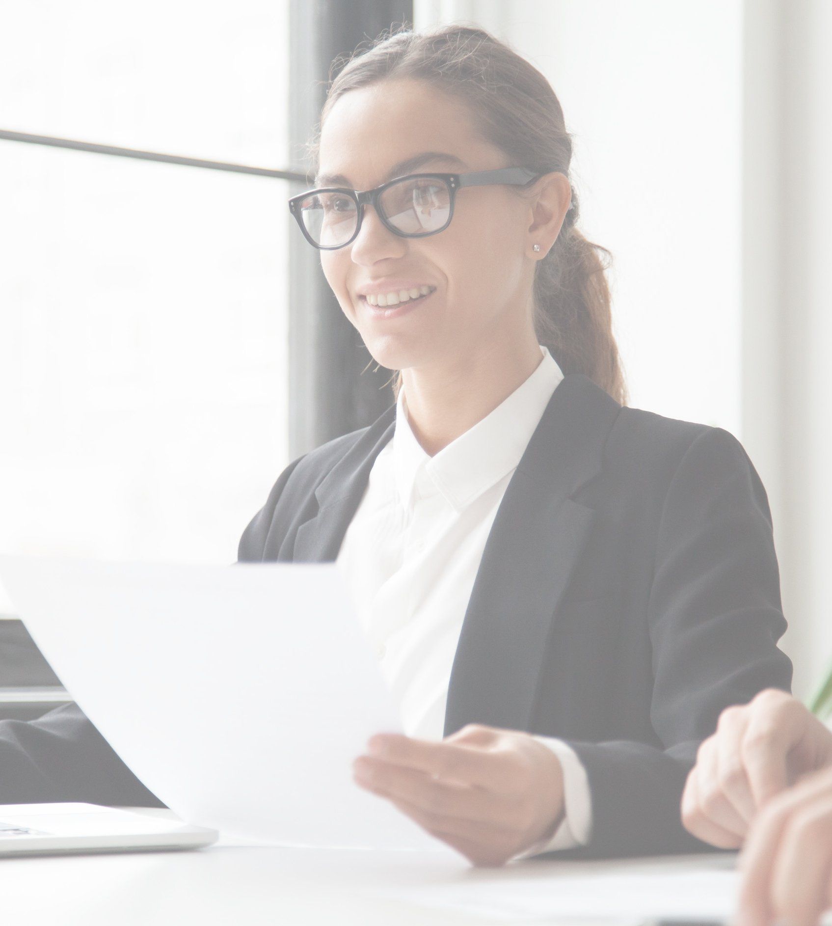 Business woman in glasses holding piece of paper for RPO Program