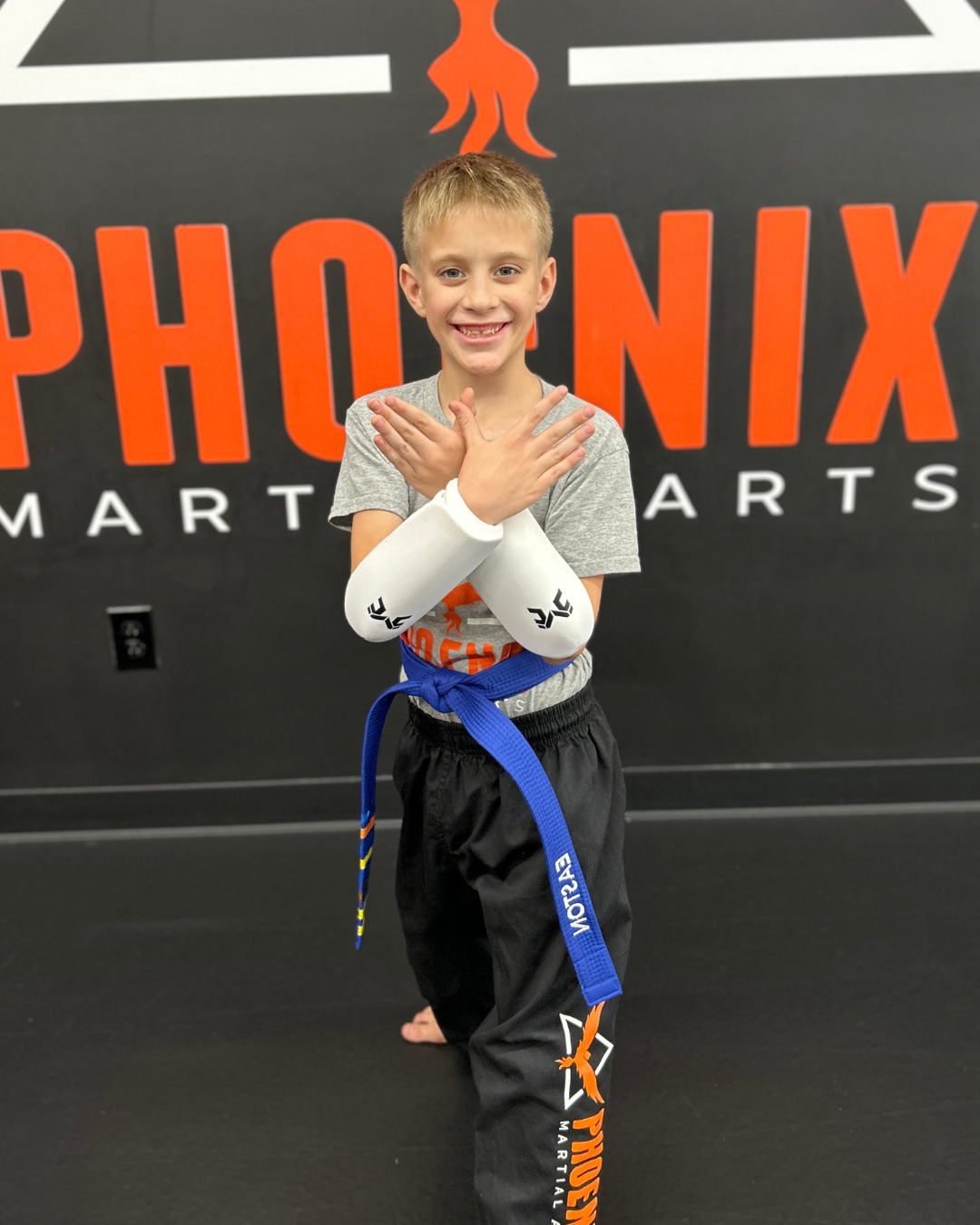 Easton today after growing in confidence and martial arts skills