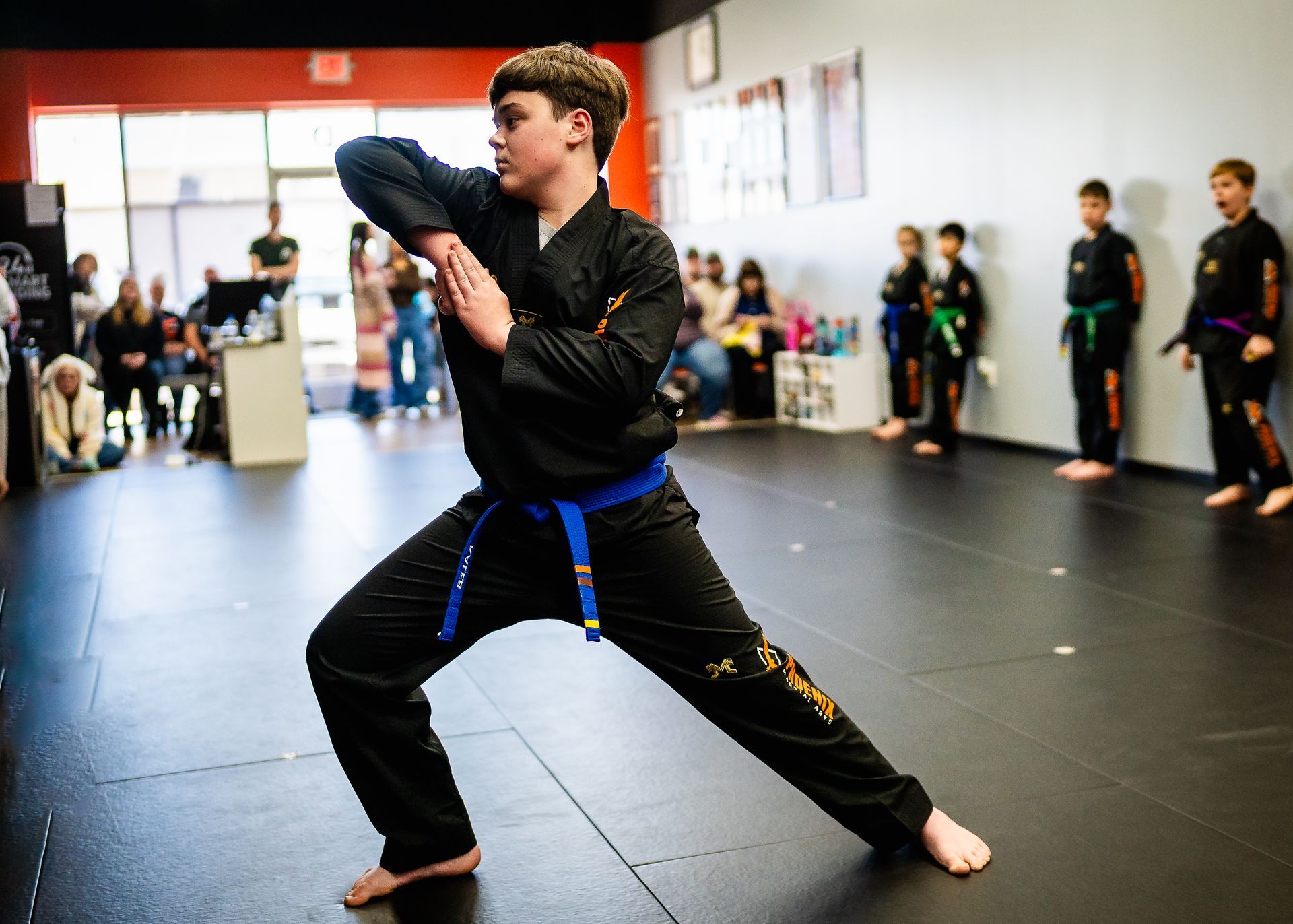 Teen martial arts student practicing elbow strike technique at Phoenix Martial Arts in Murfreesboro, TN