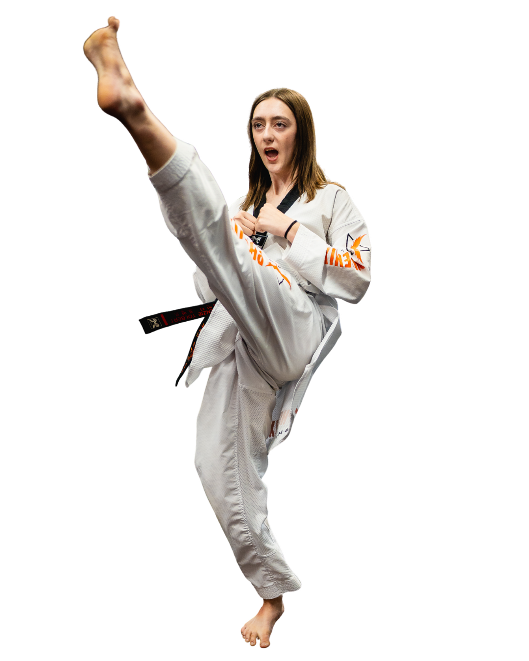 Teen Martial Arts student performing a front kick at Phoenix Martial Arts in Murfreesboro