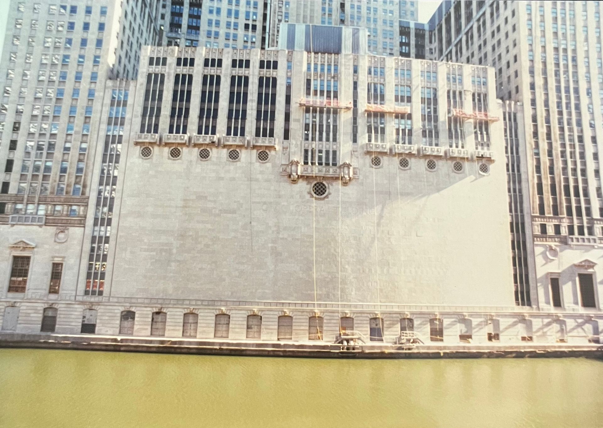 The Civic Opera House river wall after cleaning by RestoreWorks
