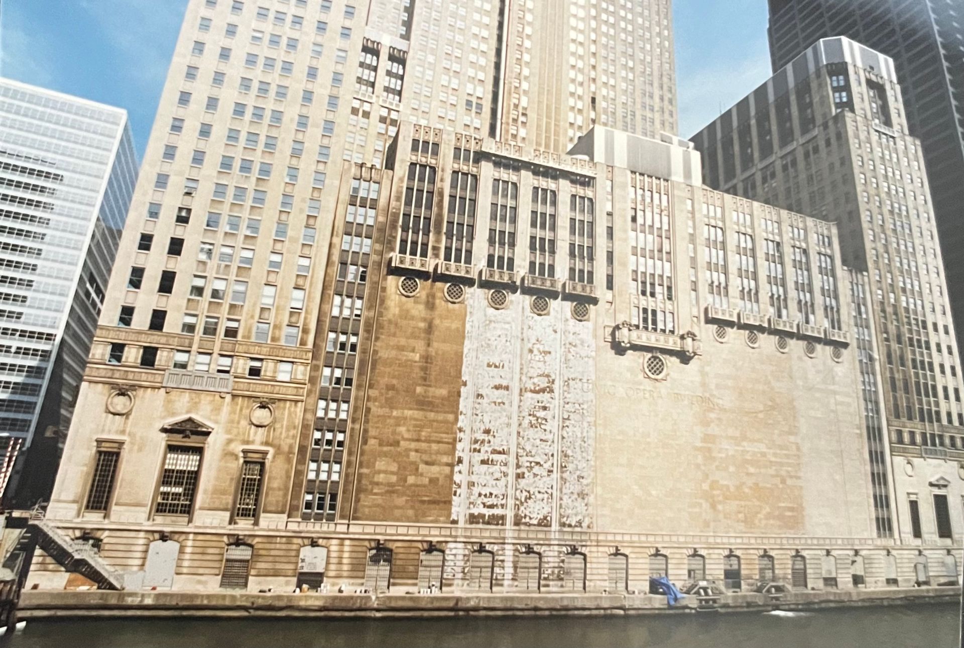 The Civic Opera House river wall before cleaning by RestoreWorks
