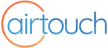 Airtouch logo in blue lowercase text with an orange circular arc around the left side
