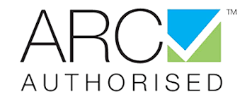 ARC Authorised logo with black text and a blue-green checkmark icon
