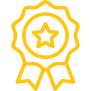 Yellow award ribbon with a star badge icon