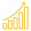 Yellow growth chart icon with rising bars and an upward arrow