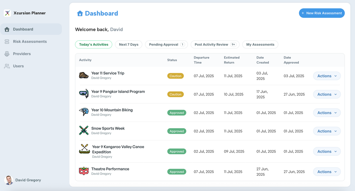 Xcursion Planner Dashboard