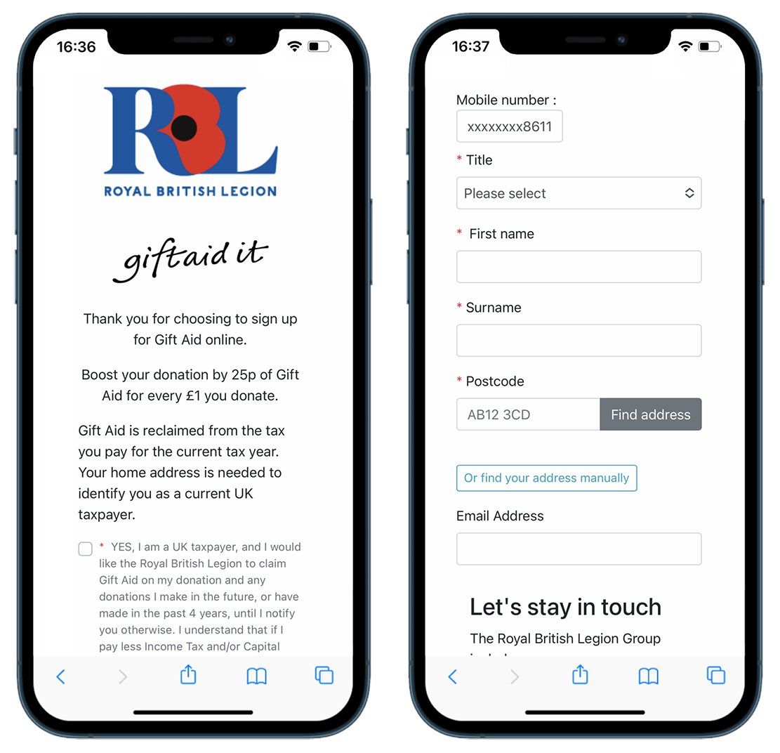 Royal British Legion Gift Aid example