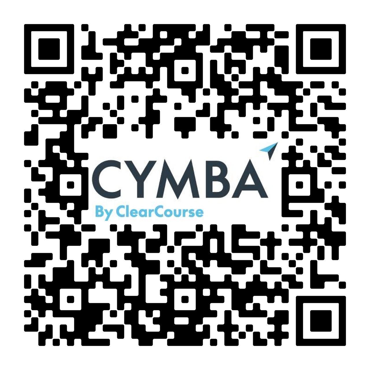 QR code with CYMBA logo and “By ClearCourse” 