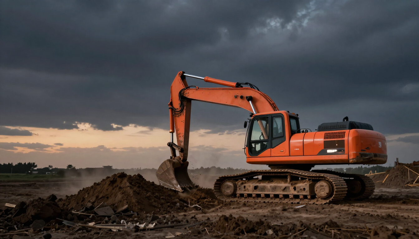 Excavator digging at a job site