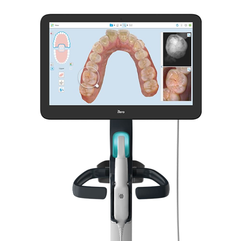 A computer monitor with a picture of teeth on it.