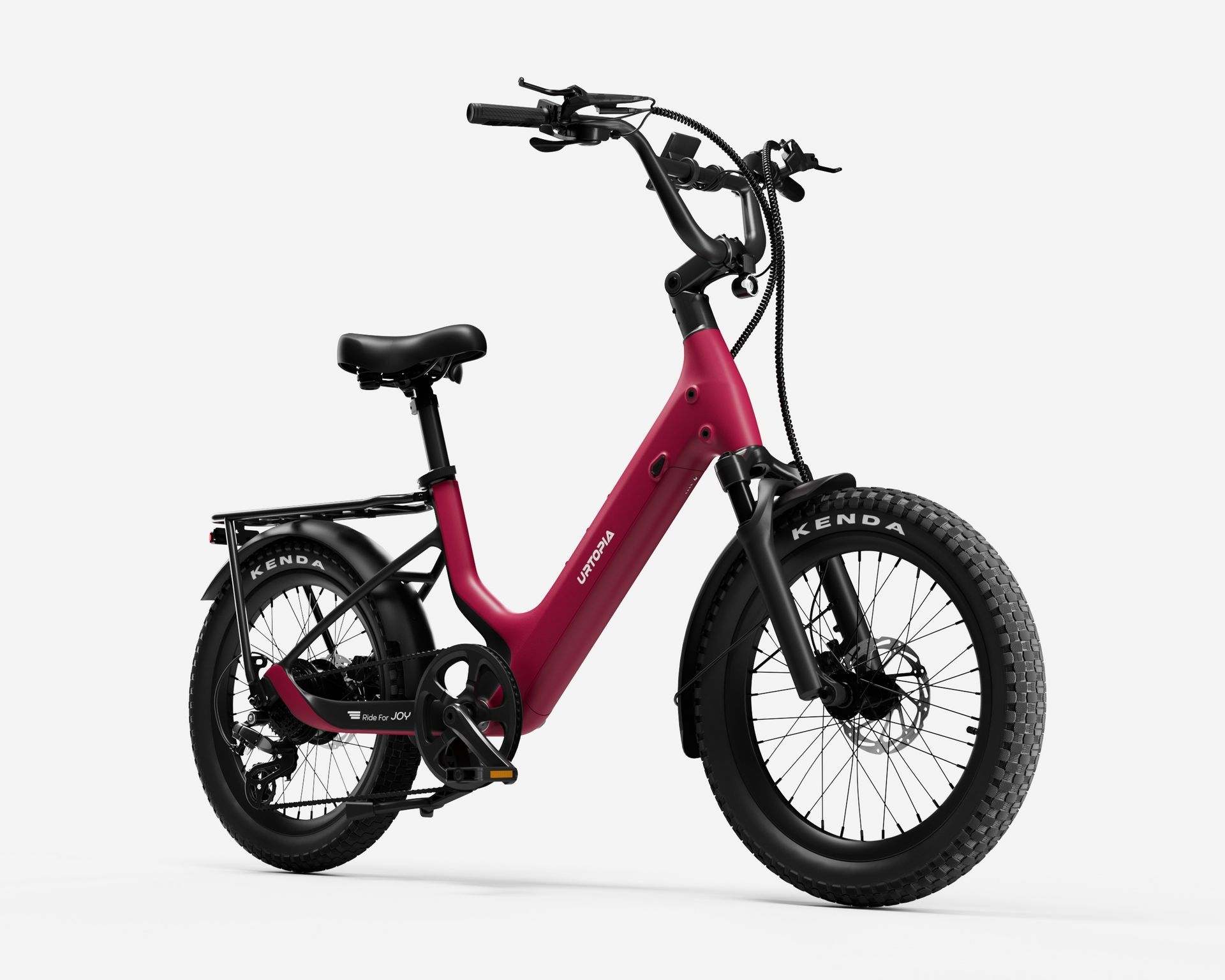 Pink electric fat-tire bicycle on a white background