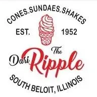 The Dari Ripple logo with pink ice cream cone, “Cones. Sundaes. Shakes,” and South Beloit, Illinois.