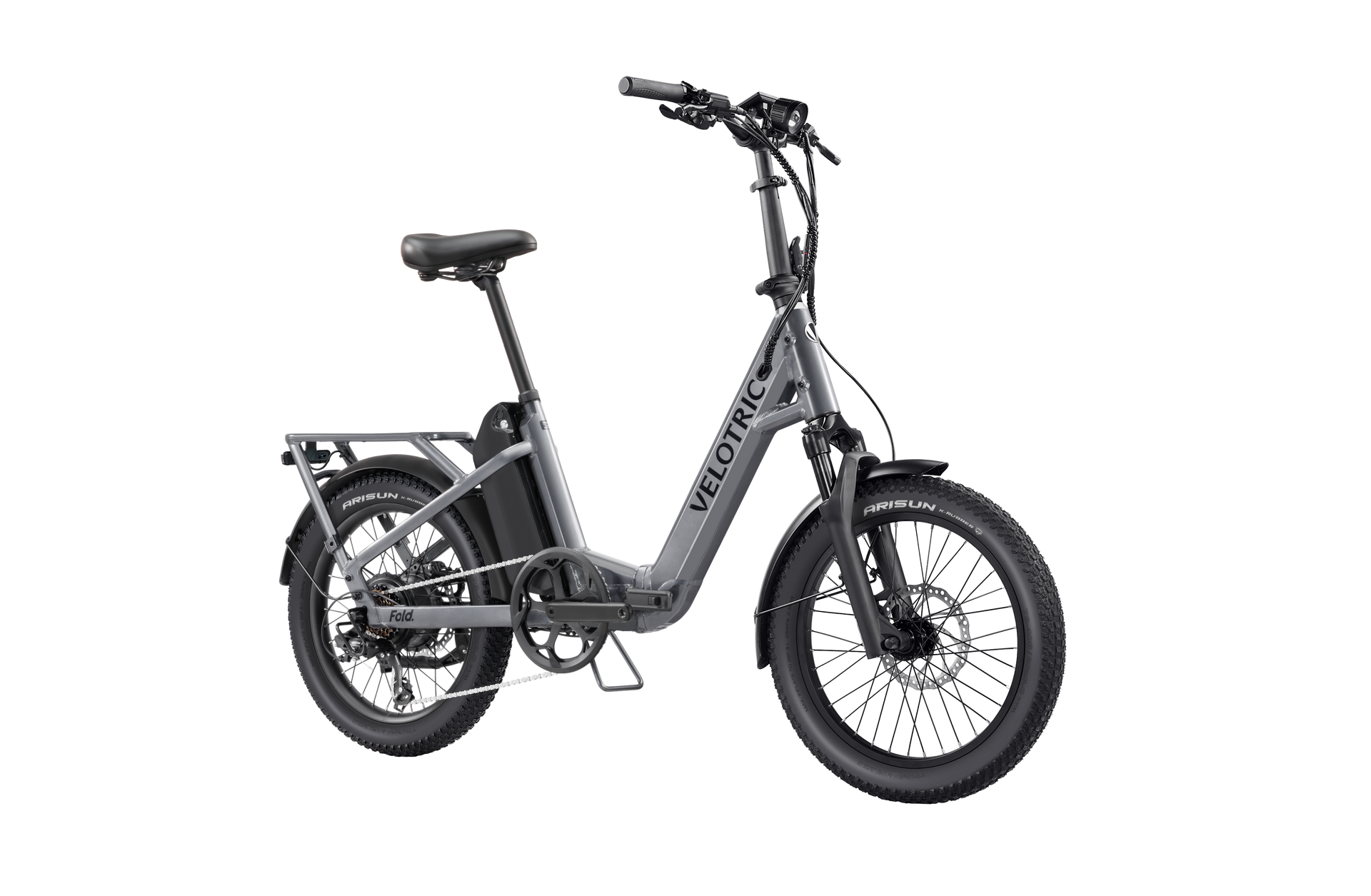 Red electric tricycle with black seat and tan tires on a white background, with a small “Get Up and Move” logo.