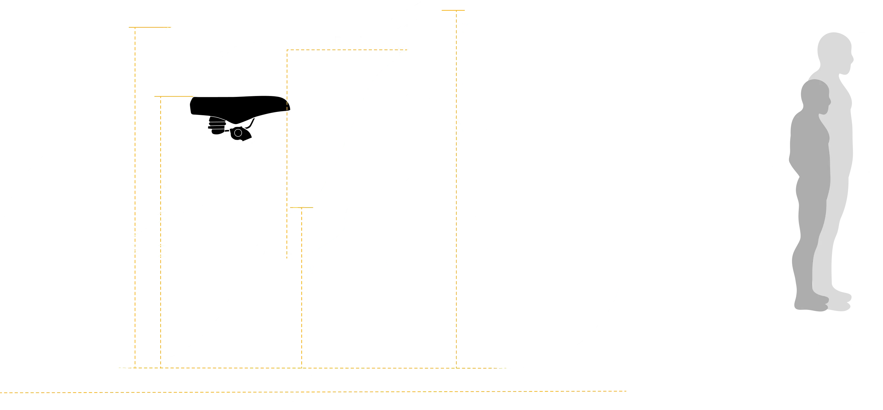 Diagram of a white bicycle with numbered parts list and dimensions on the right