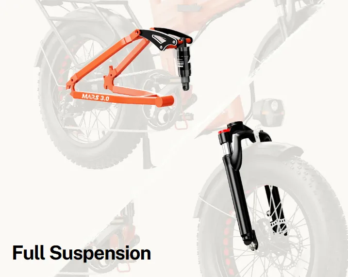Orange full suspension bike frame with rear shock and front fork, labeled “Full Suspension”