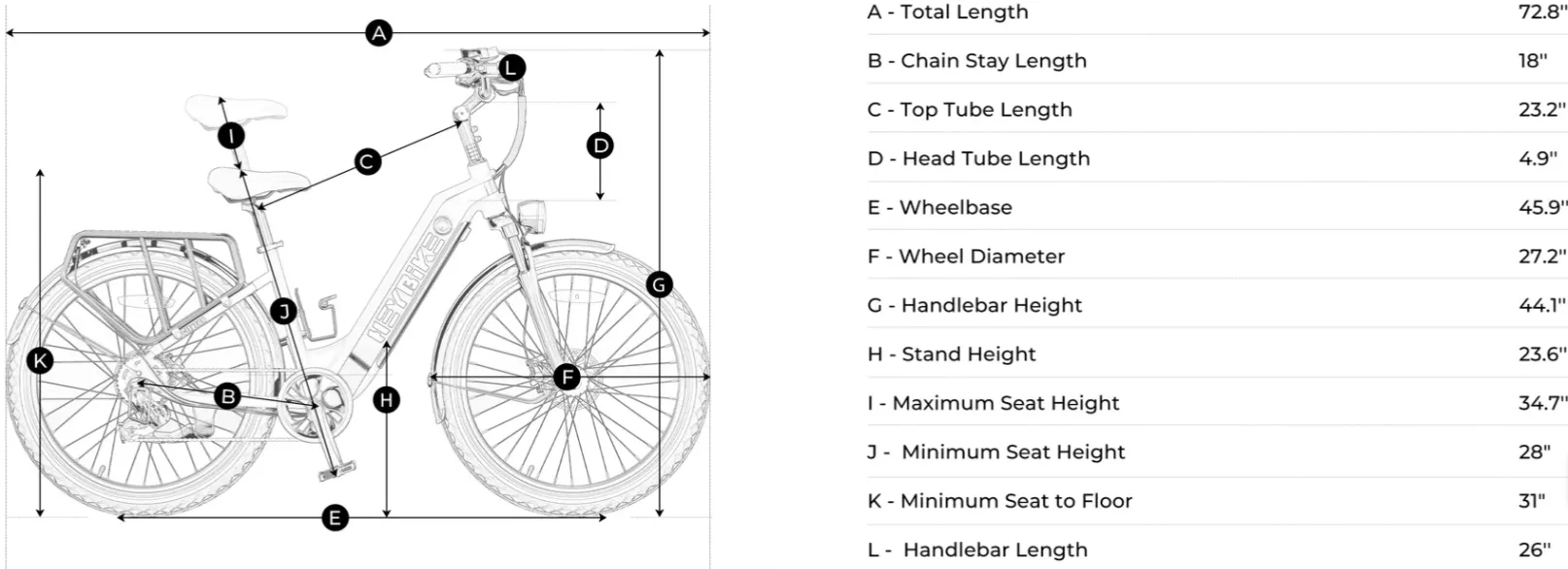 Diagram of a bicycle with numbered labels and a parts list on the right, in black and white.