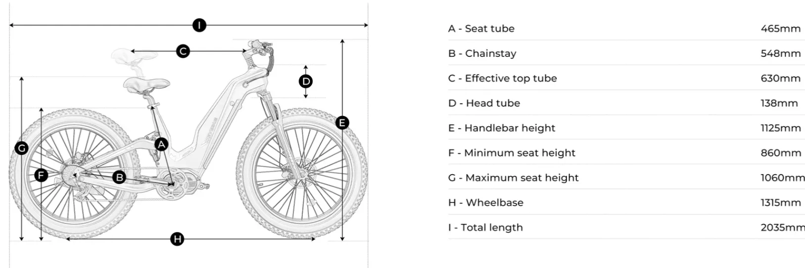 Annotated black-and-white bicycle diagram with numbered labels and a parts list on the right.