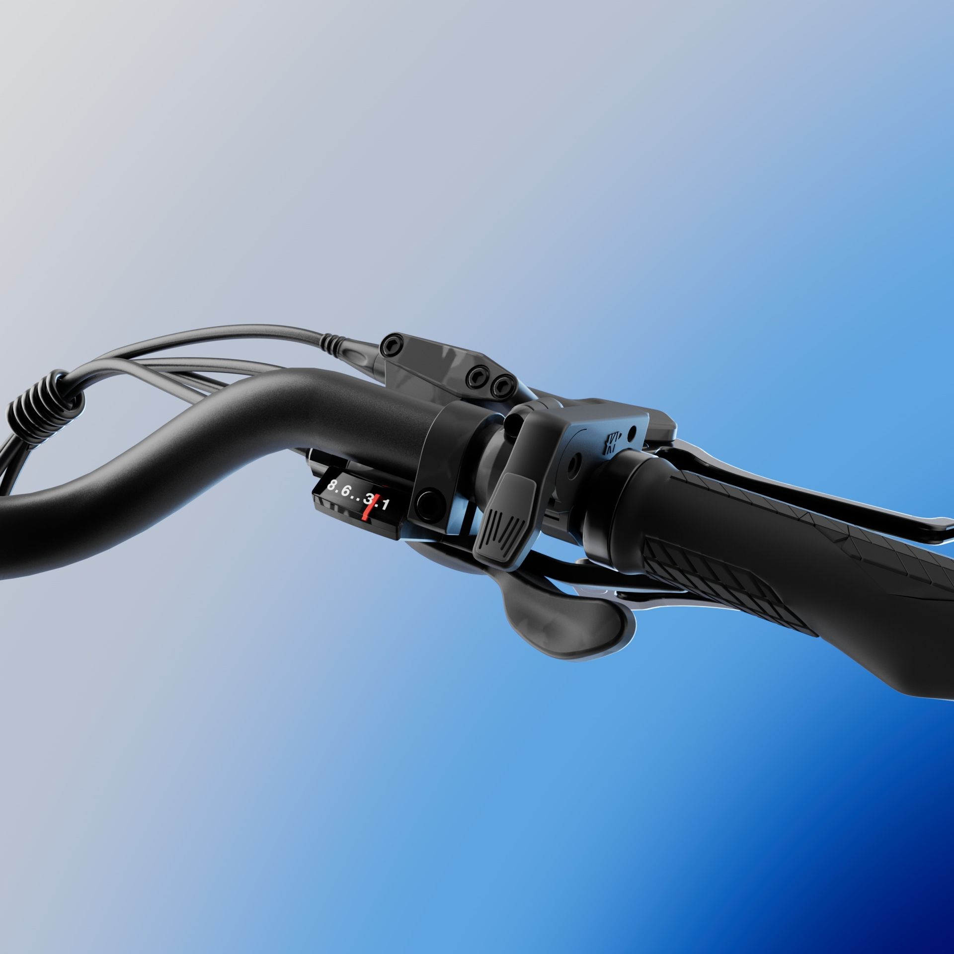 Close-up of a black bicycle crank and pedal against an orange gradient background