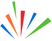 Five colorful abstract wedges radiating upward on a white background
