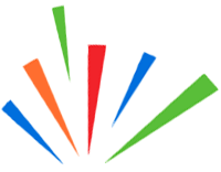 Five colorful upward rays fanning out from a center point on a white background