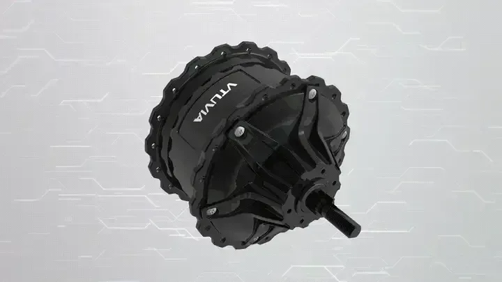Black bicycle hub gear with spokes, shown on a light gray background.