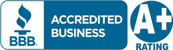 A blue sign that says accredited business a+ rating