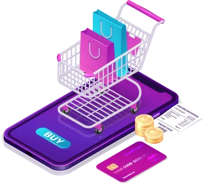 A shopping cart is sitting on top of a cell phone.