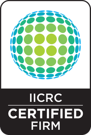 IICRC Certified Firm logo: Green and blue globe, black background.