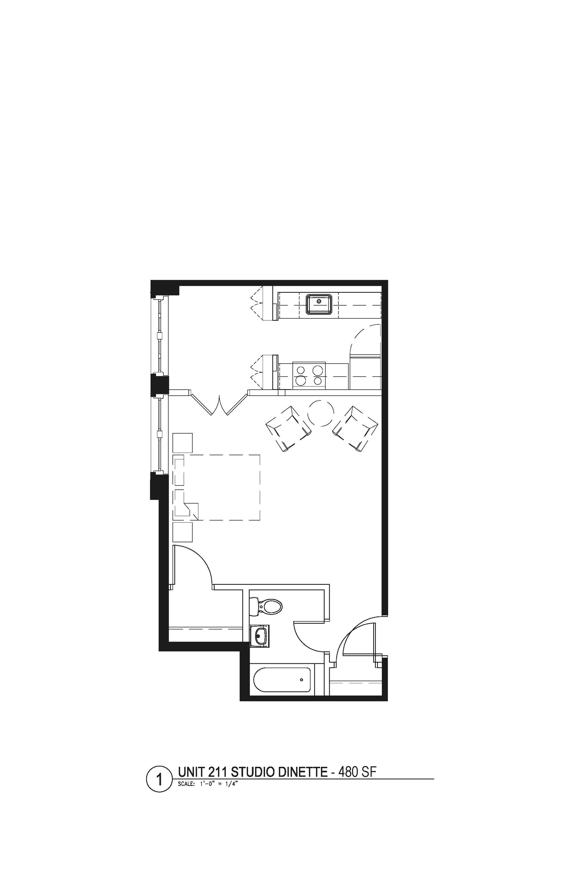 390 Square Feet Studio Floor Plan