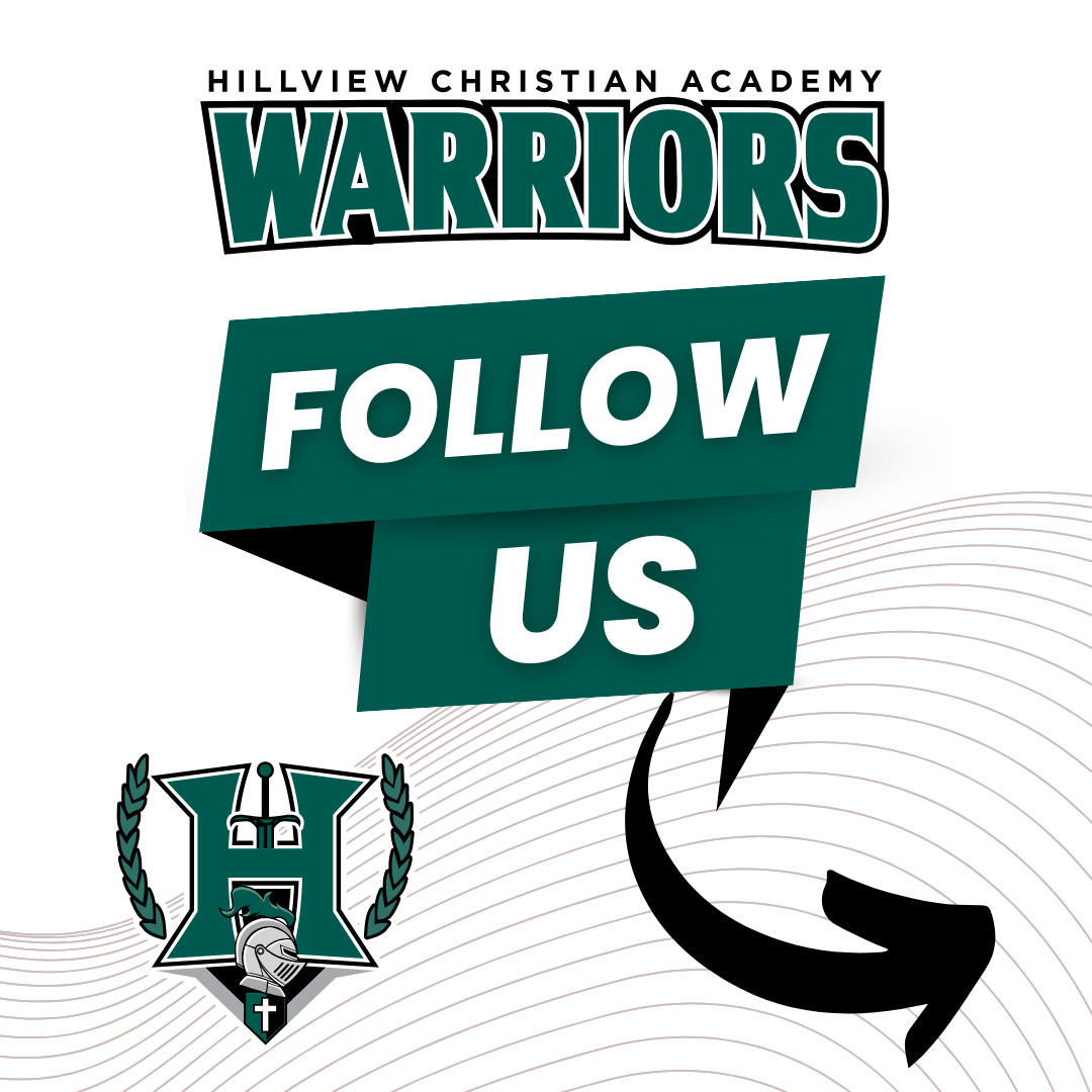 A poster for hillview christian academy warriors with an arrow pointing to the right.