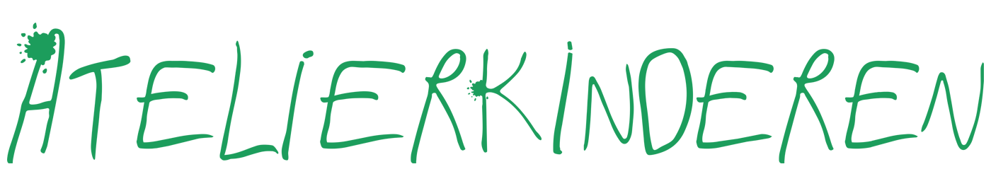 Het woord atelierkinderen staat in het groen op een witte achtergrond. https://www.atelierkinderen.nl