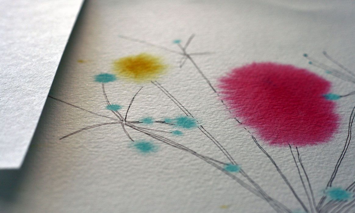 Close-up bloemen. Aquarel, pen tekening door Jasmijn Mulder, Atelierkinderen