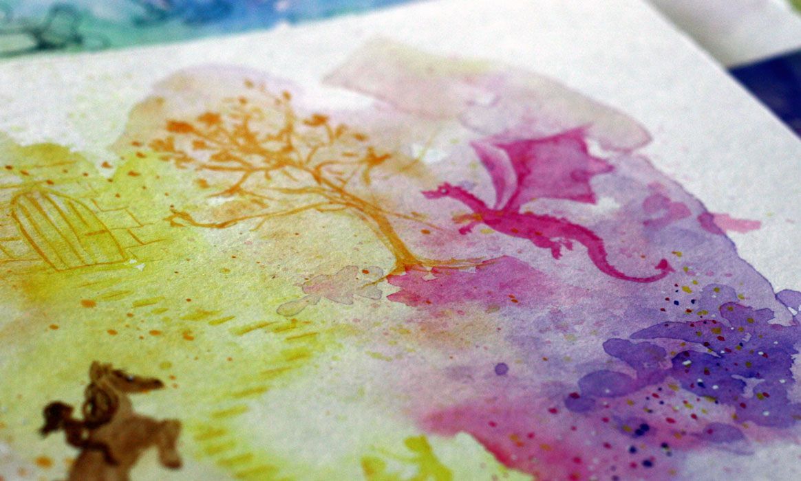 Close-up, Boekavontuur. Aquarel, pen tekening  van Jasmijn Mulder, Atelierkinderen