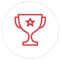 Un dibujo de línea roja de un trofeo con una estrella en él.
