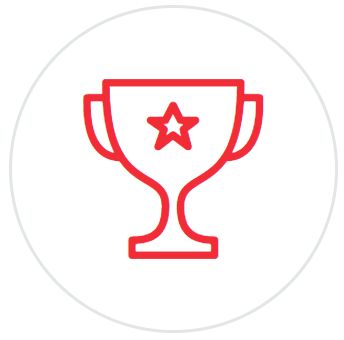 Un dibujo de línea roja de un trofeo con una estrella en él.