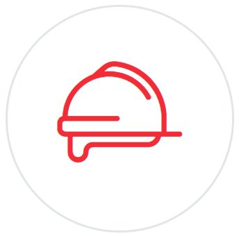 Un icono de casco rojo en un círculo blanco.