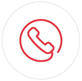 Un icono de teléfono rojo en un círculo sobre un fondo blanco.