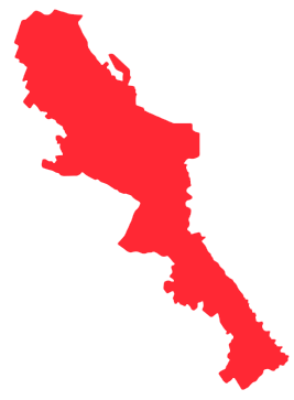 Un mapa rojo de un país sobre un fondo blanco