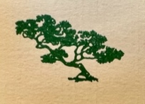 Green stylized tree graphic on tan background.