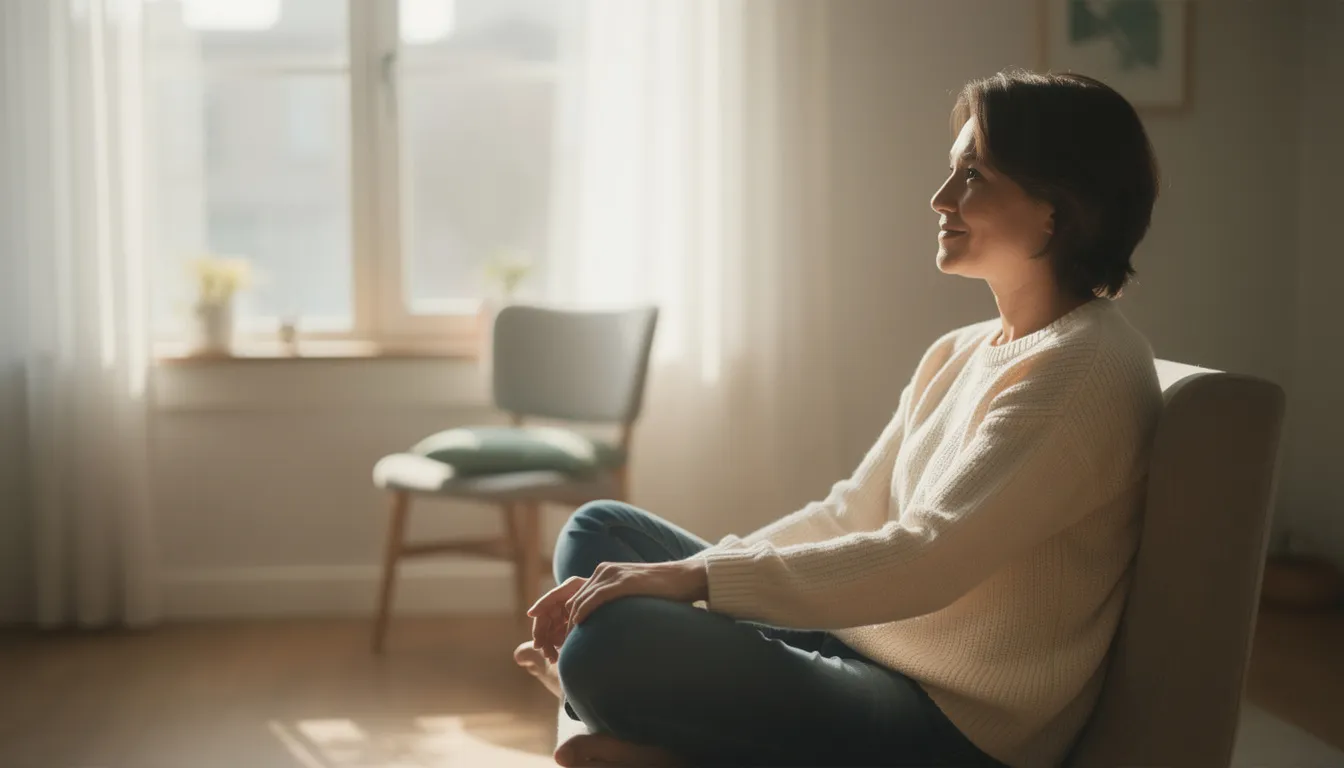 A person sits peacefully by a window, bathed in natural light, embodying reflection and hope amidst their journey of overcoming depression. This serene moment highlights the importance of mental health services and the support provided by mental health professionals in New Jersey for those experiencing depression symptoms.
