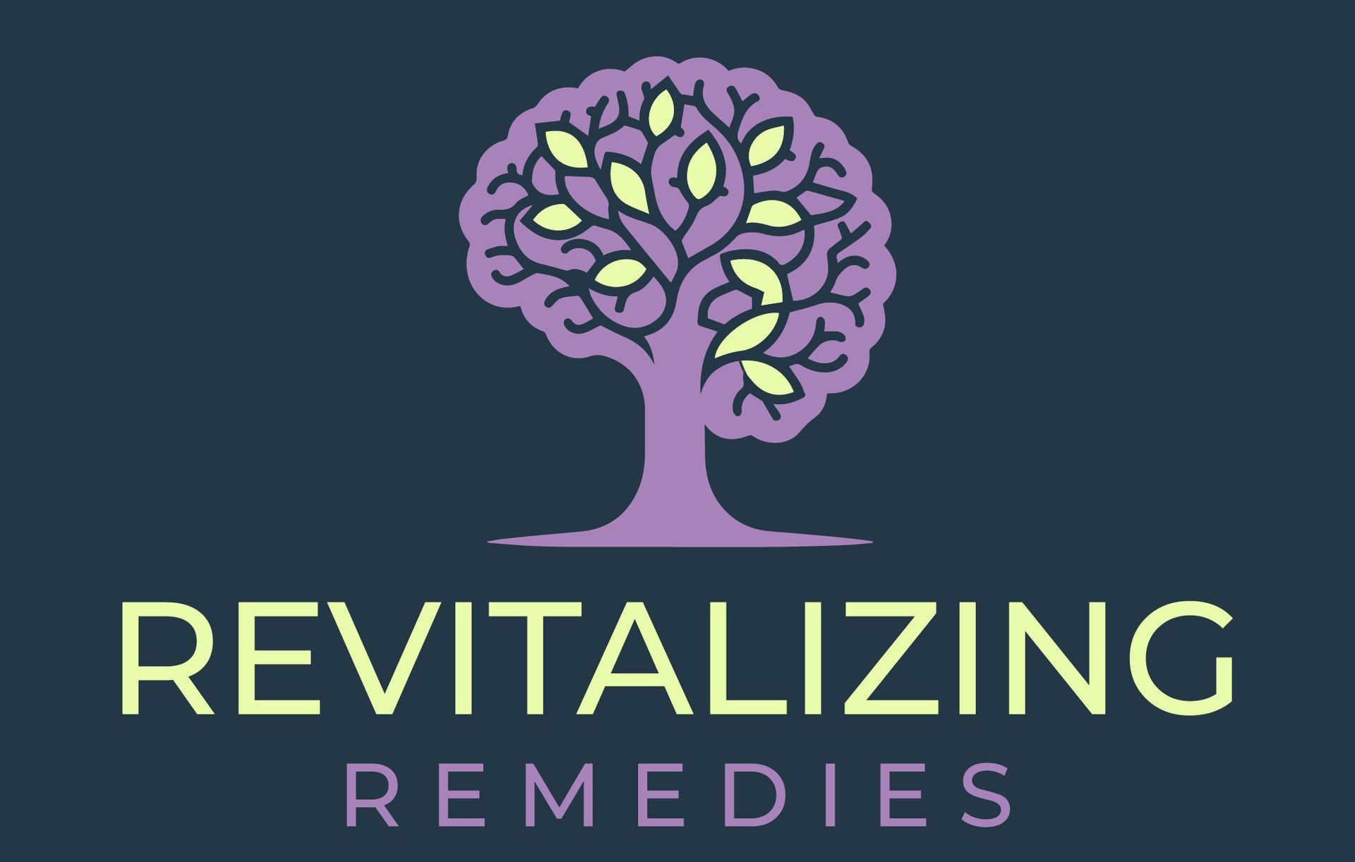 Logo: Purple tree with light green leaves; text