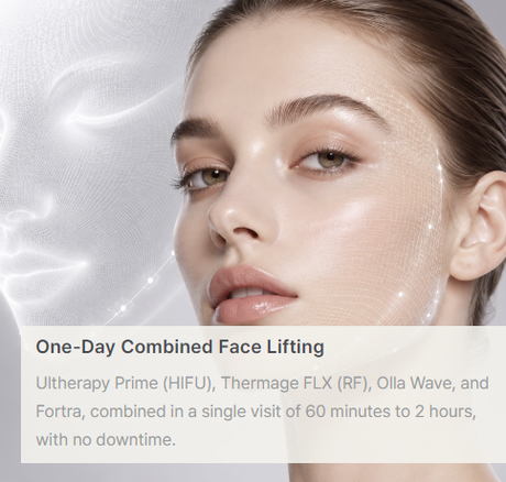 One-day combined face lifting: Ultherapy Prime, Thermage FLX