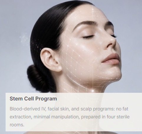 Stem cell program: blood-derived IV, facial and scalp