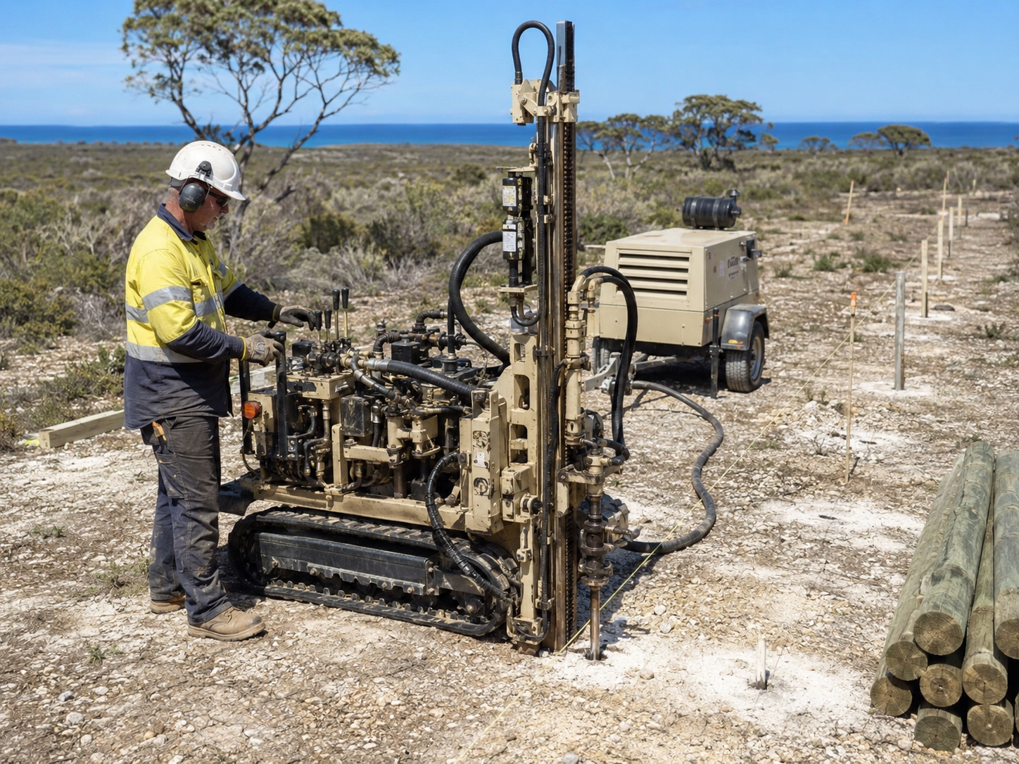 Fence post hole drilling