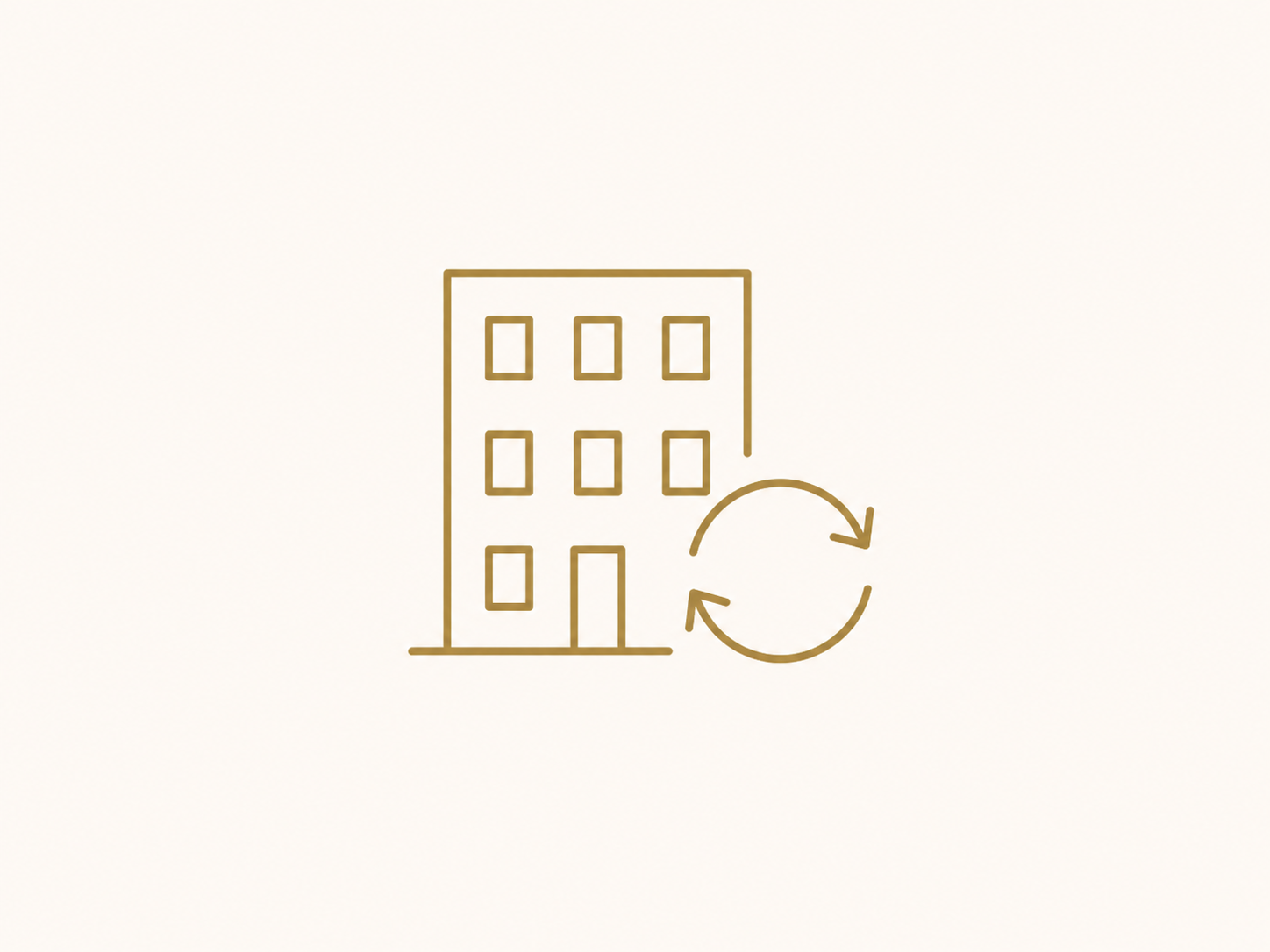 Icon Bestandsgebäude mit Pfeilsymbol als Hinweis auf neue Nutzung