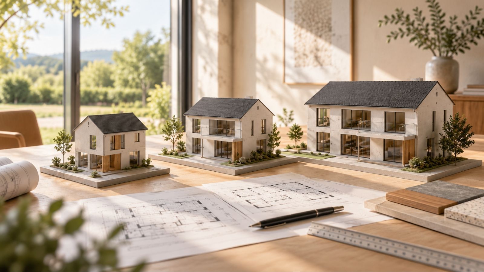 Vergleich verschiedener Hausgrößen und Grundrissvarianten bei der Planung eines Neubaus